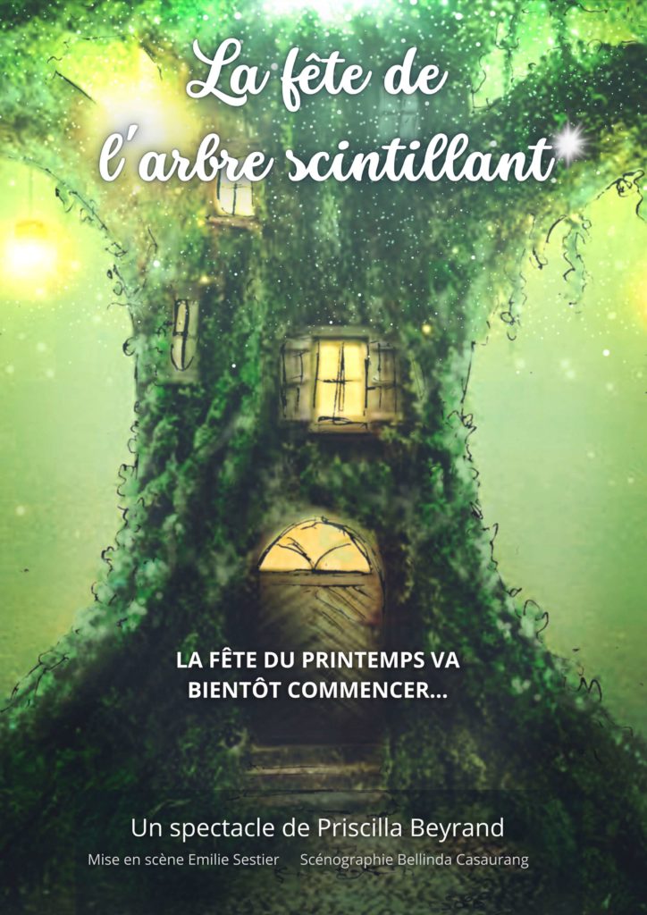 Affiche spectacle jeune public pour le printemps et l'été "La fête de l'arbre scintillant"